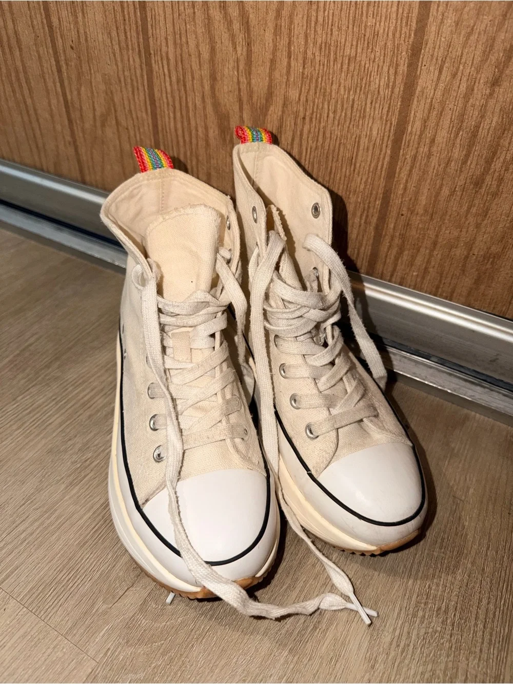 Platform High-Top Canvas Sneakers in Cream